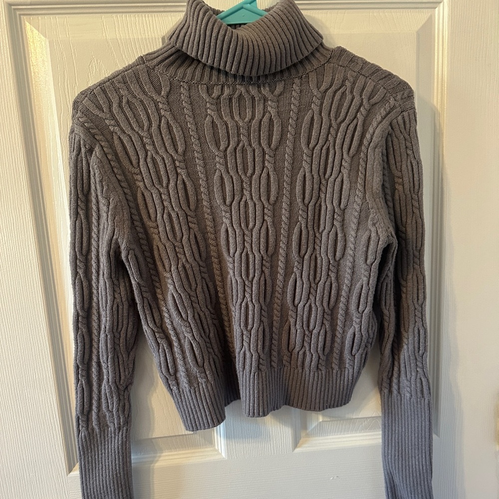 Charcoal Cable Knit Turtleneck Sweater
